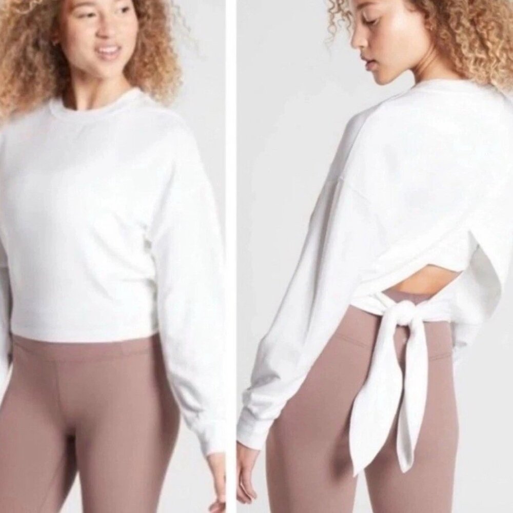 Athleta Tie Back Yoga Sweatshirt White | Size XXS